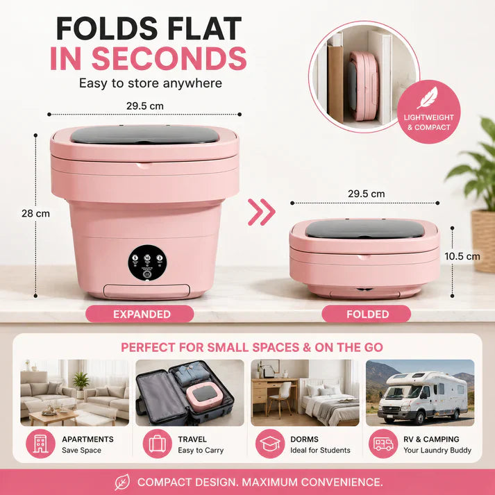 Foldable Mini Laundry Machine – Portable Compact Washer for Travel, Dorms & Small Spaces