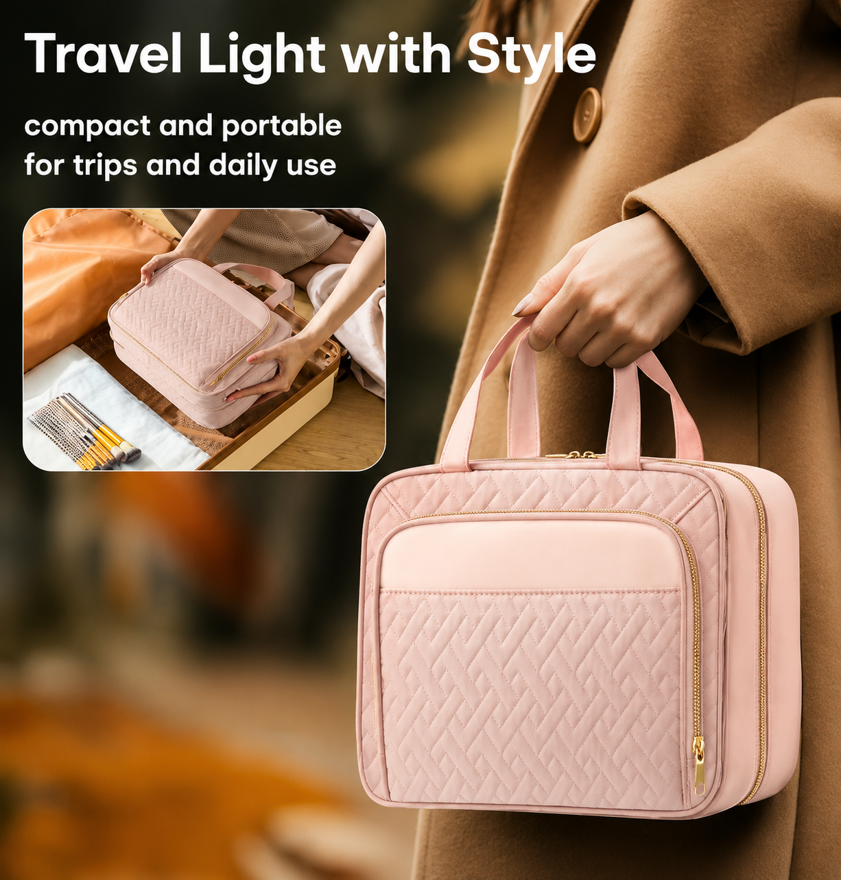 Large Travel Cosmetic Bag with Waterproof Hanging Hook