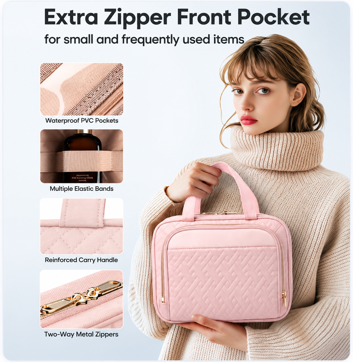 Large Travel Cosmetic Bag with Waterproof Hanging Hook